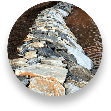 Oconee Prime stone with vibrant colors and natural textures, ideal for erosion control and shoreline protection