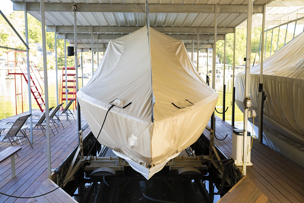 Marine Concepts' premium custom boat covers protect your lakefront investment, proudly brought to you by Kroeger Marine
